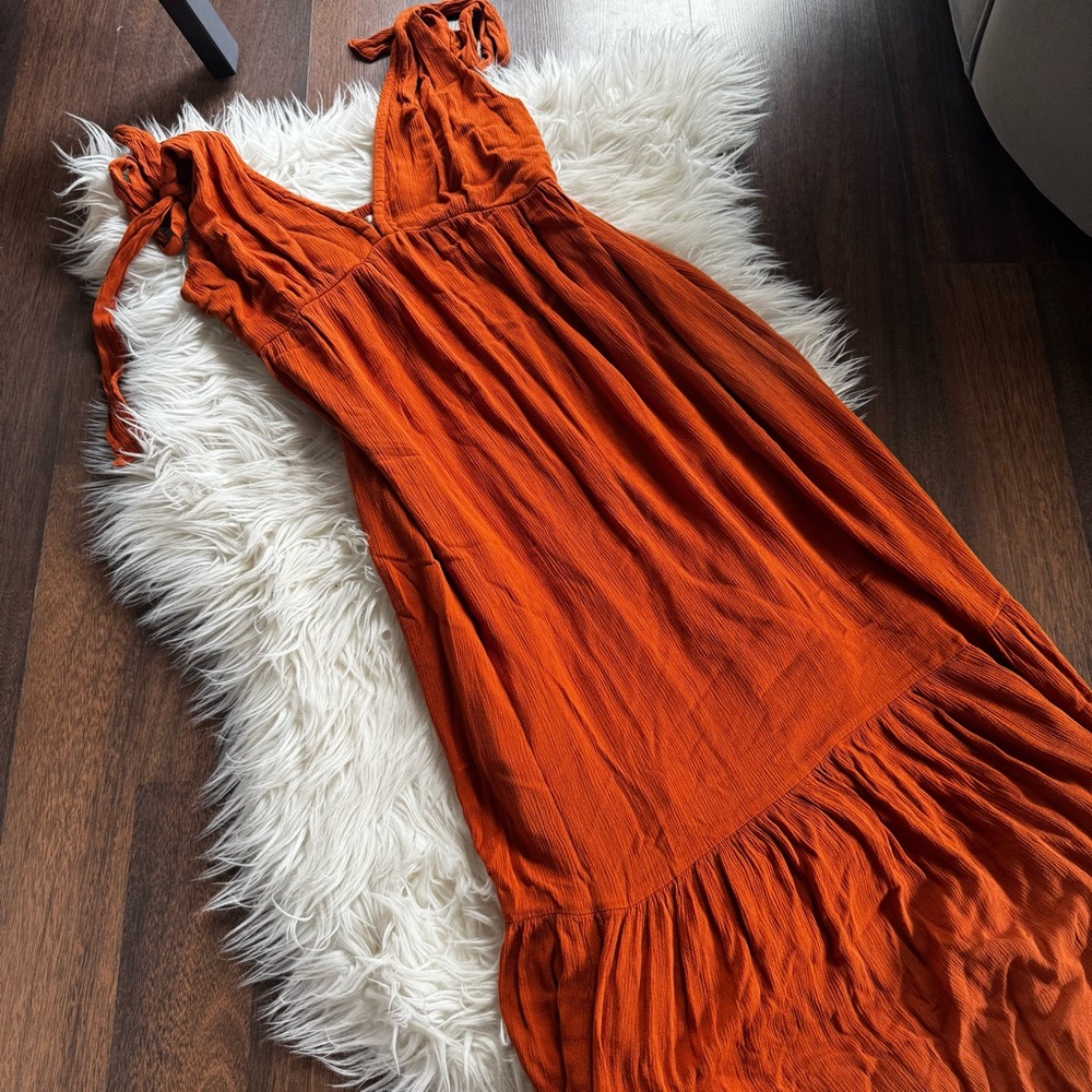Abercrombie & Fitch Orange Ruffled Tiered Maxi Sundress